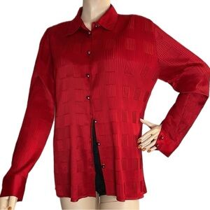 Red Silky Textured Long Sleeve Button Shirt